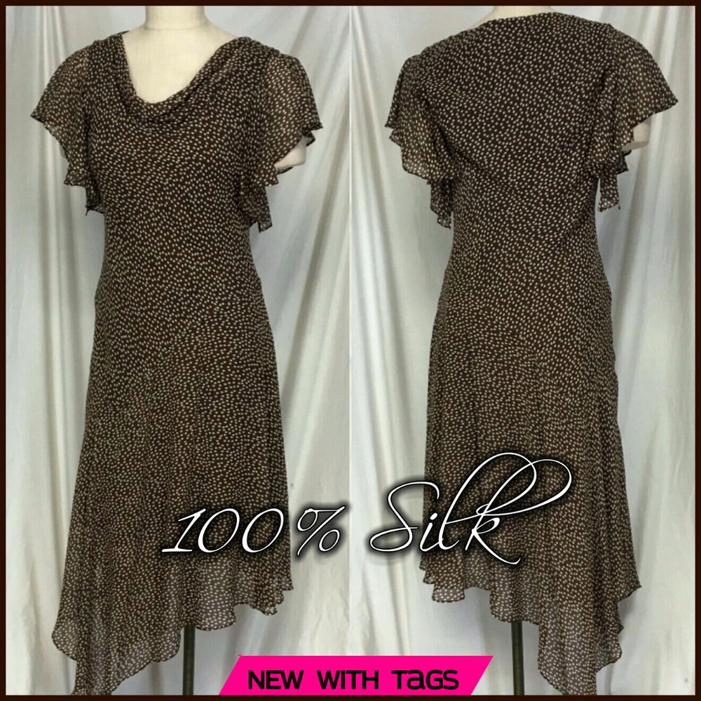 NEW Retro 1920s Silk Chiffon Dot Print Dress